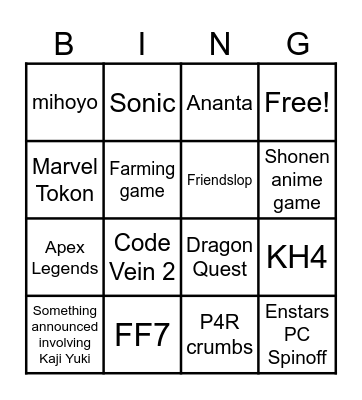 State of Play Asia Bingo Card