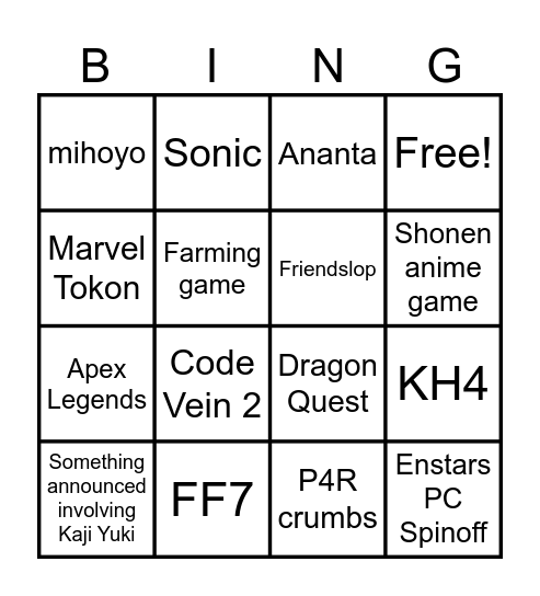 State of Play Asia Bingo Card