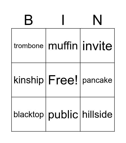 Nash spelling VCCV and compound Bingo Card