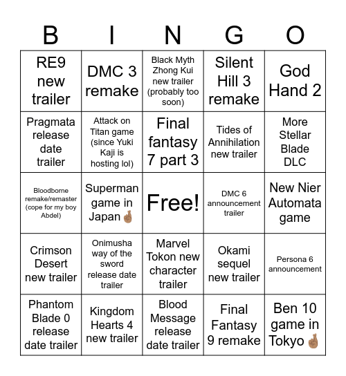 Untitled Bingo Card