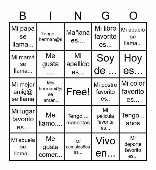 Bingo de Preguntas Bingo Card