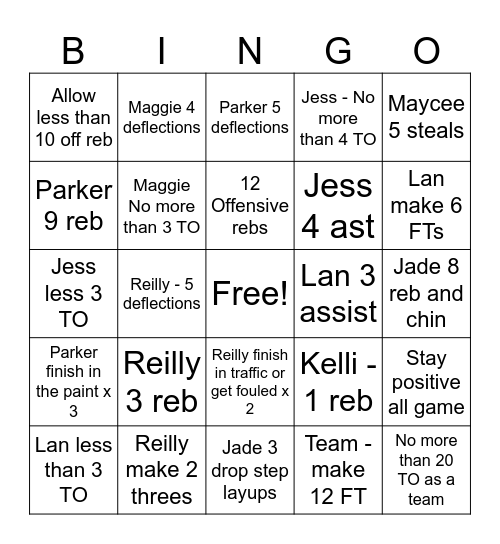 Lady Owls vs Huntington Bingo Card
