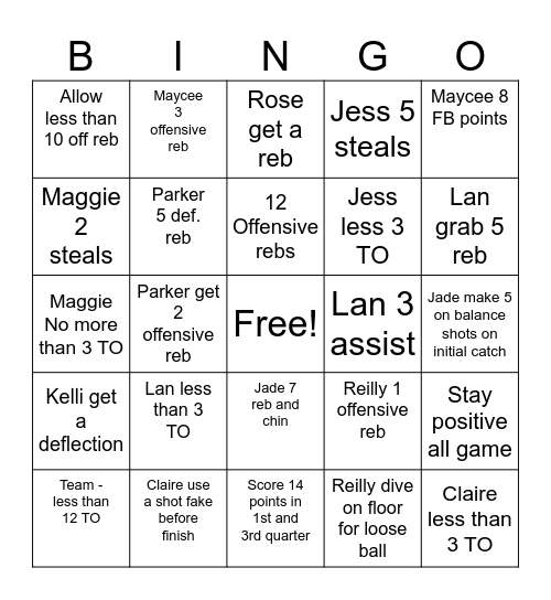 Lady Owls vs Iola Bingo Card