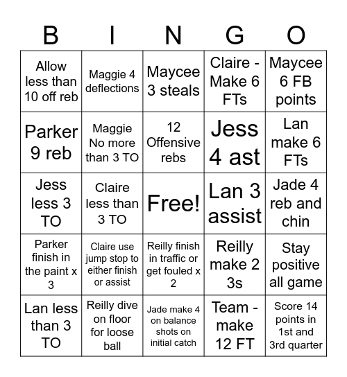 Lady Owls vs La Grange Bingo Card