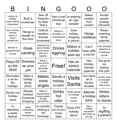 JCG Virtual Holiday Party Bingo Card