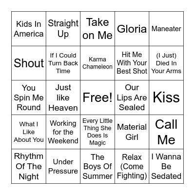 Round 1 - Best of the 80's Bingo Card