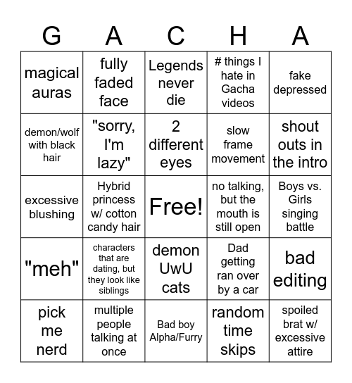 Gacha Life stories and logic Bingo Card
