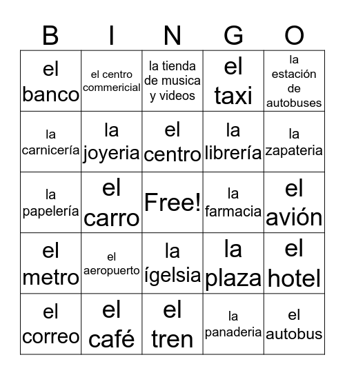 La Cuidad  Bingo Card