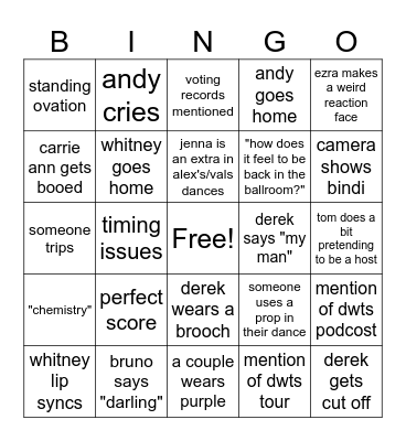 DANCING WITH THE STARS 20TH ANNIVERSARY Bingo Card