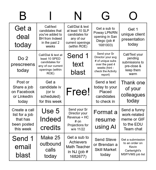EDU Recruitment BINGO Card