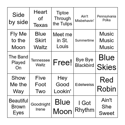 Dance Tunes and Oldies Bingo Card