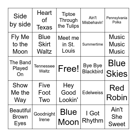 Dance Tunes and Oldies Bingo Card
