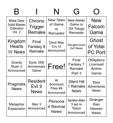 State of Play, Japan Bingo Card