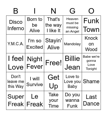 Disco game 1 Bingo Card