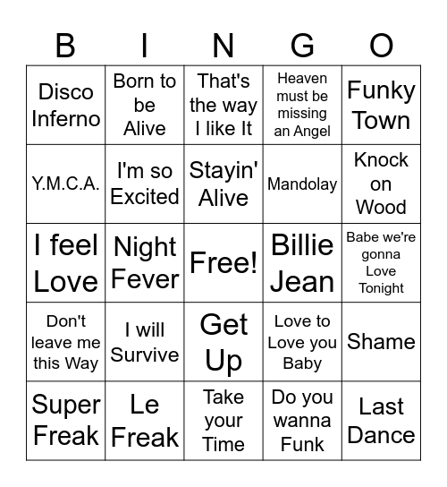 Disco game 1 Bingo Card