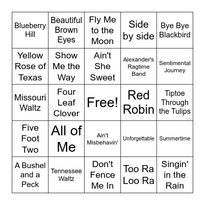 Dance Tunes and Oldies Bingo Card