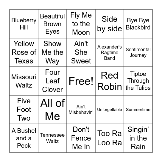 Dance Tunes and Oldies Bingo Card