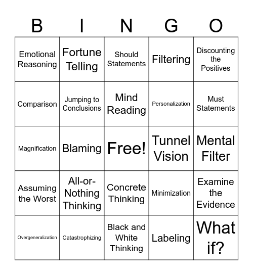 Cognitive Distortions Bingo Card