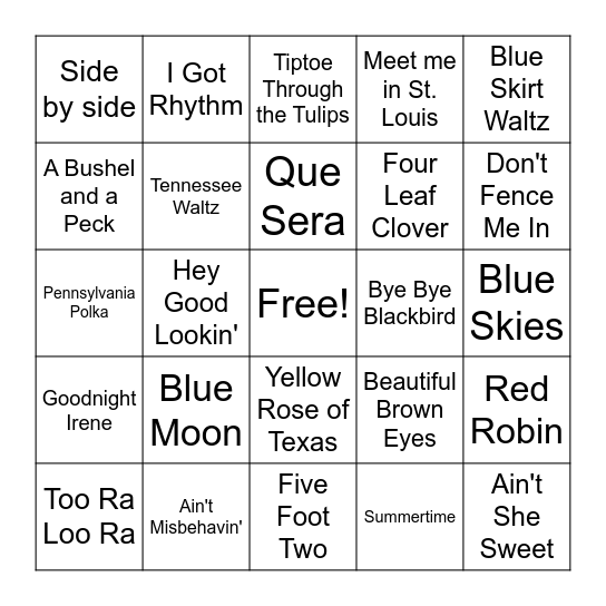 Dance Tunes and Oldies Bingo Card