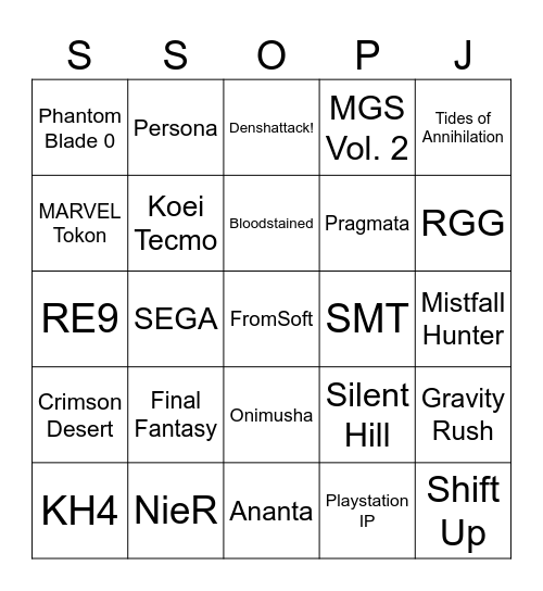 State of Play JAPAN Bingo Card