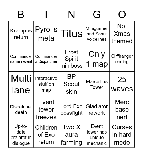Tds Xmas 25 event Bingo Card