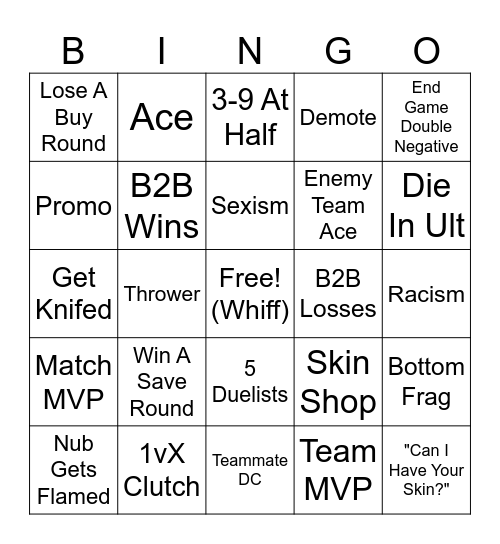 NUBNUB VALORANT!! Bingo Card