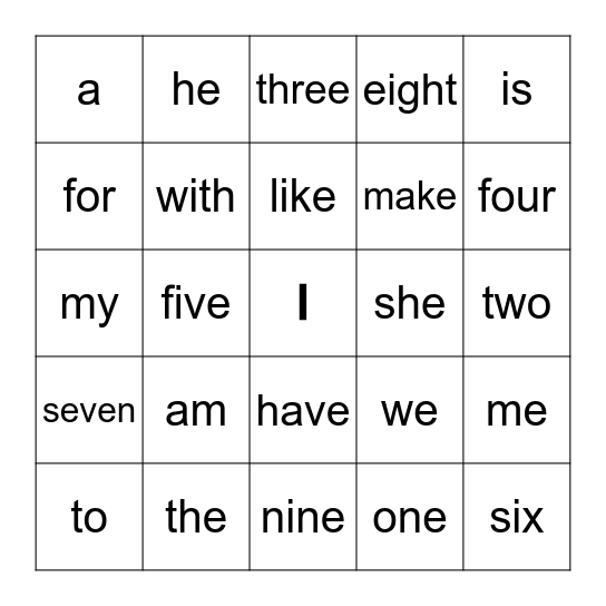 Word Wall! Bingo Card