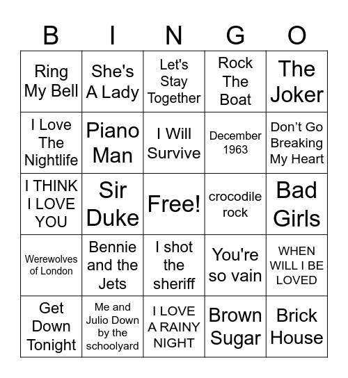 70's BINGO Card