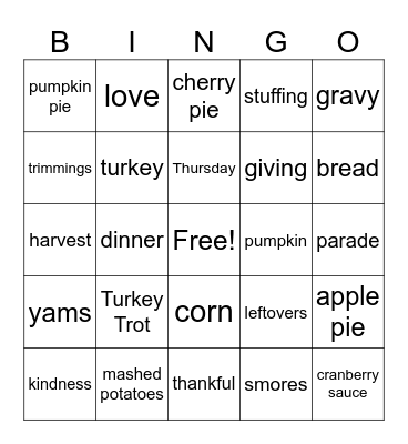 Thanksgiving Bingo Card
