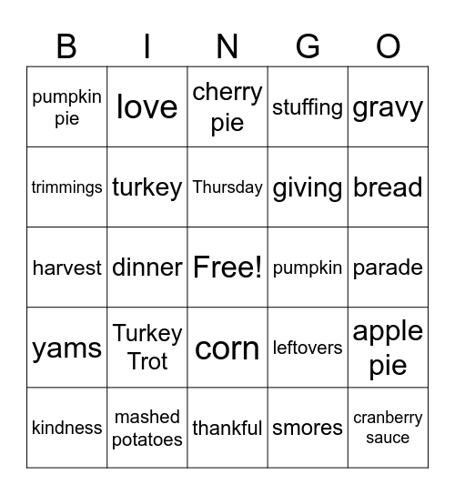 Thanksgiving Bingo Card