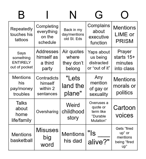 Modified Murban Bingo Card