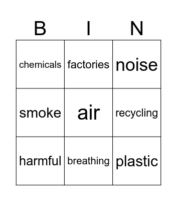 pollution Bingo Card
