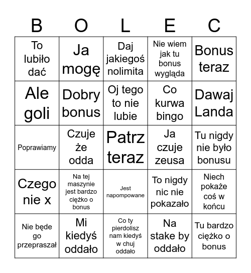 Bolcowskie bingo Card