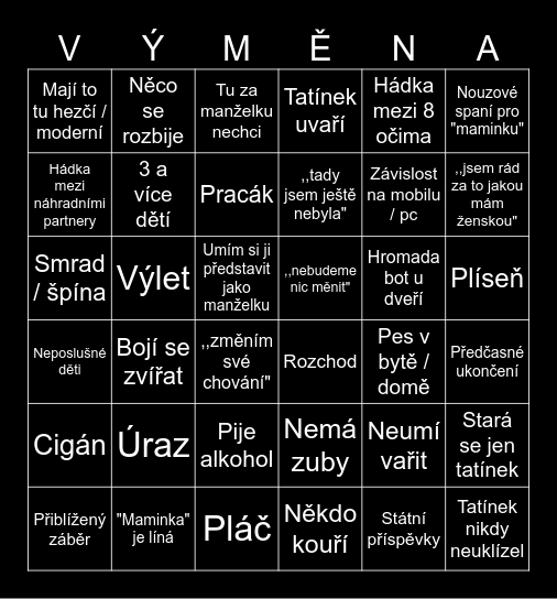 Výměna manželek🤣 Bingo Card