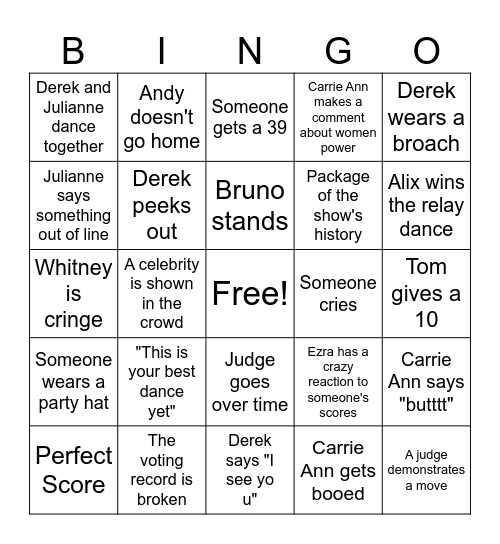 Dancing with the Stars 20th Birthday! Bingo Card