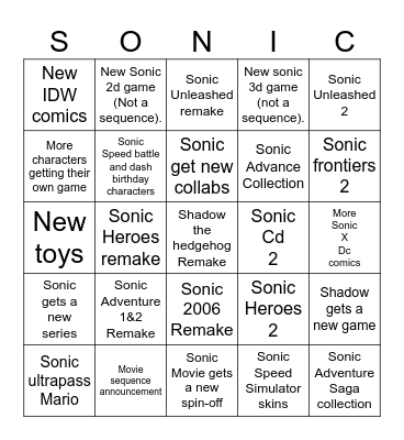 Sonic 35th years bingo Card
