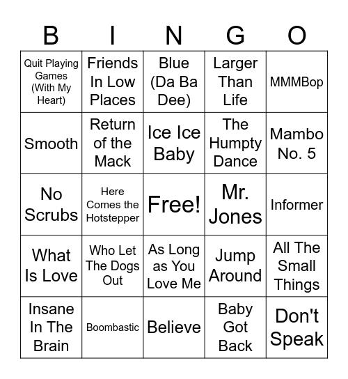 90's BINGO Card