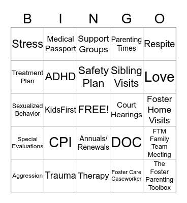 LCFS Foster Care Bingo  Bingo Card