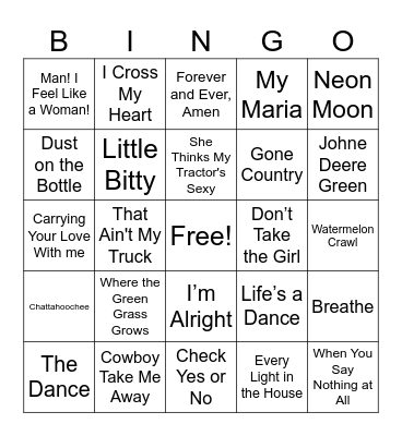 90's Country Bingo Card