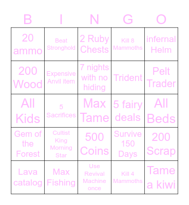 99 Nights Card Bingo Card