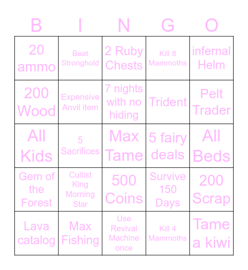 99 Nights Card Bingo Card