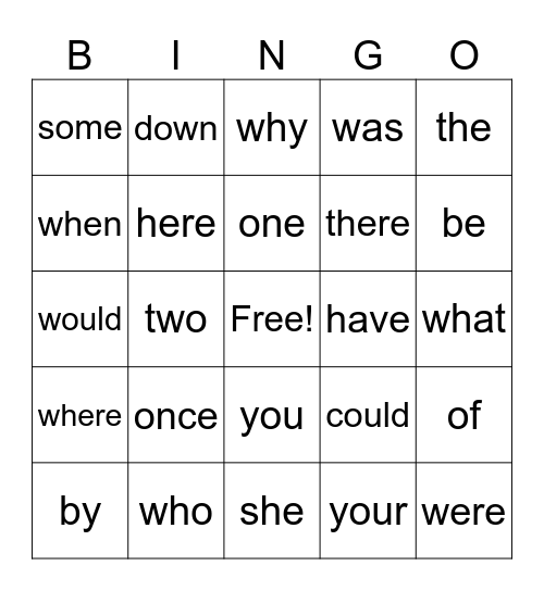 G1 U1-3 Tricky Word Bingo Card