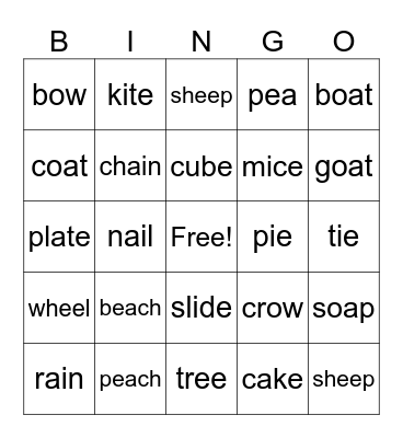 Long Vowel Word Families Bingo Card