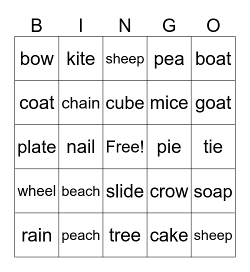 Long Vowel Word Families Bingo Card