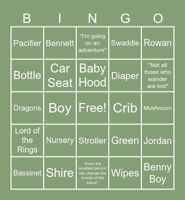 Jordan Hood Baby Shower Bingo Card
