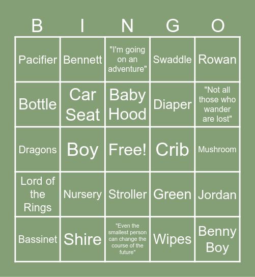 Jordan Hood Baby Shower Bingo Card