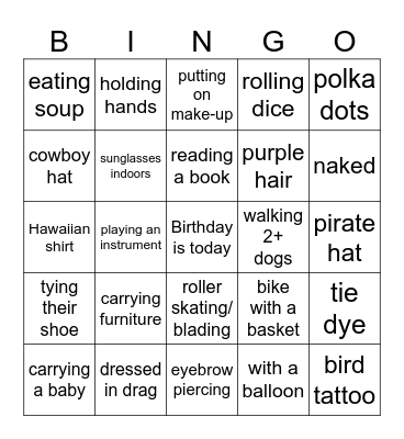 people watching Bingo Card
