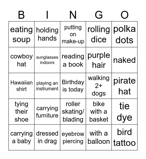 people watching Bingo Card