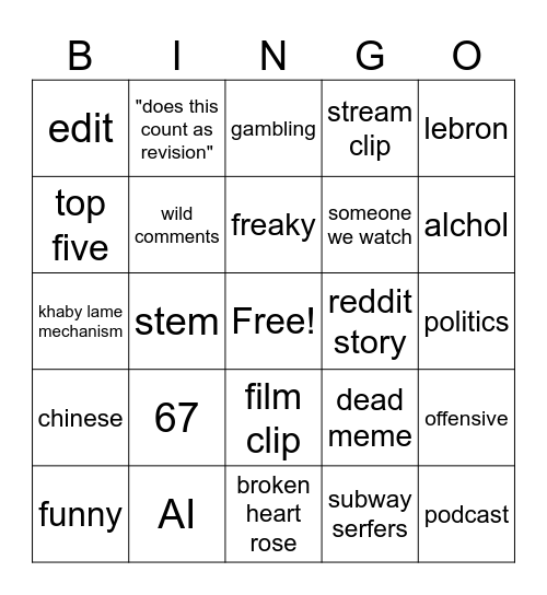 Untitled Bingo Card