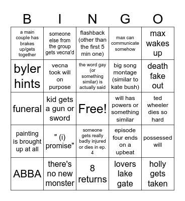 Stranger Things Bingo V1 Bingo Card